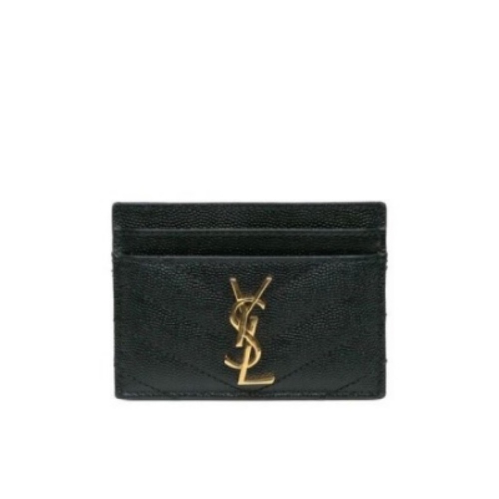 Yves Saint Laurent Black Card Holder with Gold Logo - Picture 1 of 5